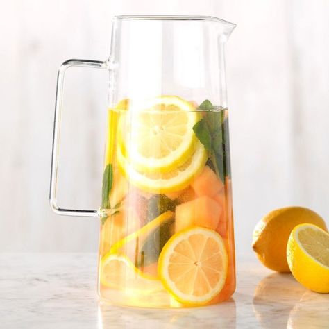 Cantaloupe, Mint and Lemon Infused Water | Taste of Home Blood Orange Recipes, Cucumber Infused Water, Lemon Infused Water, Fruit Infused Water Recipes, Fuzzy Navel, Flavored Water Recipes, Mint Water, Infused Water Recipes, Fruit Infused Water