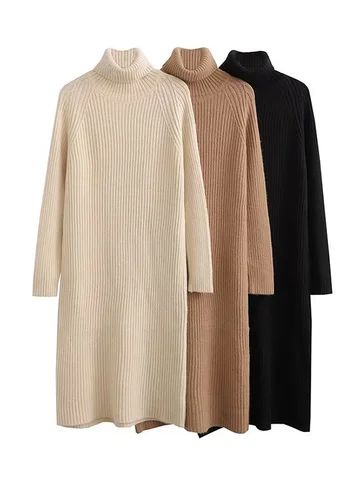 High Neck Sweater Dress, Long Dress For Women, Solid Color Sweater, Color Sweater, Sweater Dresses, High Neck Sweater, Easy Trendy Outfits, Linen Pants Women, Modest Fashion Outfits