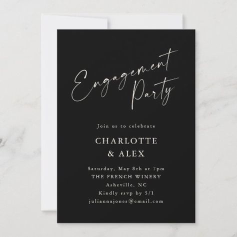 Modern Engagement Party, White Engagement Party, Engagement Party Themes, Elegant Engagement Party, Retro Wedding Invitations, Elegant Serif Fonts, Minimalist Black And White, Script Calligraphy, Retro Wedding