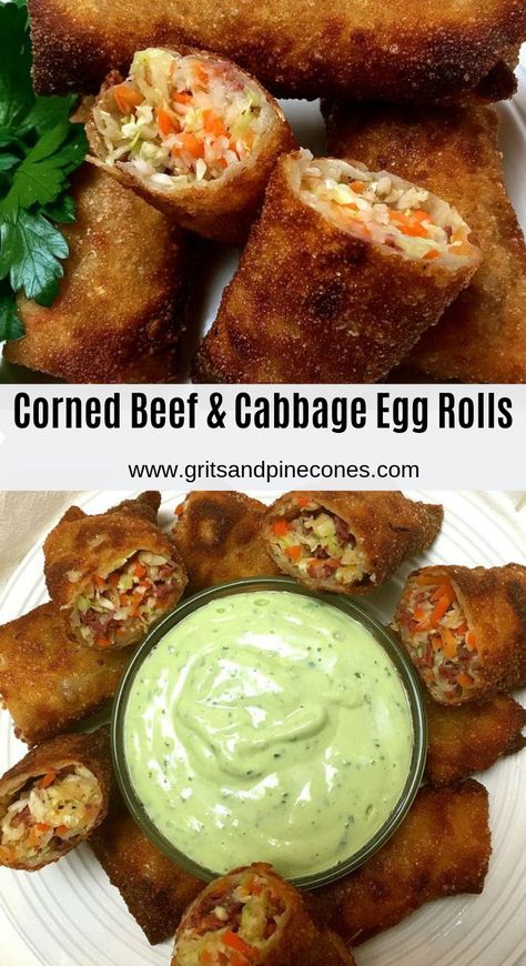 Cabbage Egg Rolls, Cabbage Egg, Fun Appetizers, Avocado Lime Dressing, Corned Beef And Cabbage, Beef And Cabbage, Irish Food, Random Recipes, St Patricks Day Food