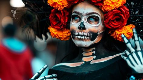 Photograph taken by @vivajoyz . Tags: #mexicanculture #mexico #sugarskullmakeup #sugarskull #makeup #diadelosmuertos #dayofthedead #portraitphotography Makeup Mexican, Day Of The Dead Mexico, Mexico Photography, Dead Makeup, Aesthetic Orange, Flower Makeup, Sugar Skull Makeup, Mexican Skulls, Face Painting Halloween