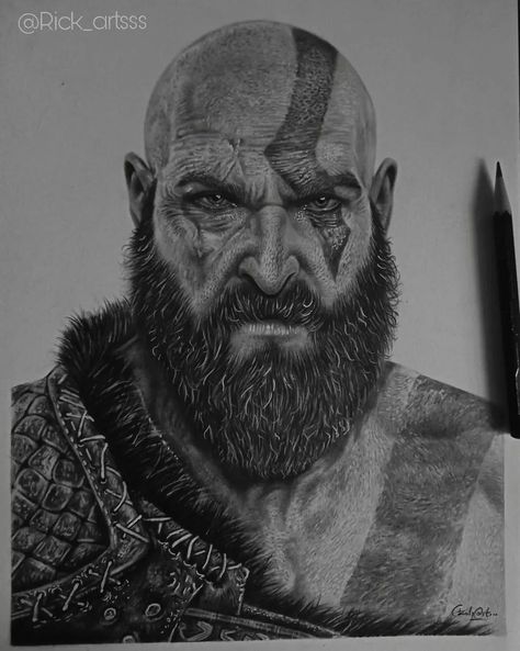 Kratos Drawing Pencil, Kratos Sketch, Kratos Drawing, Character Realistic, Pencil Sketches Of Faces, Realistic Sketch, Realistic Pencil Drawings, Drawings Ideas, Realistic Art