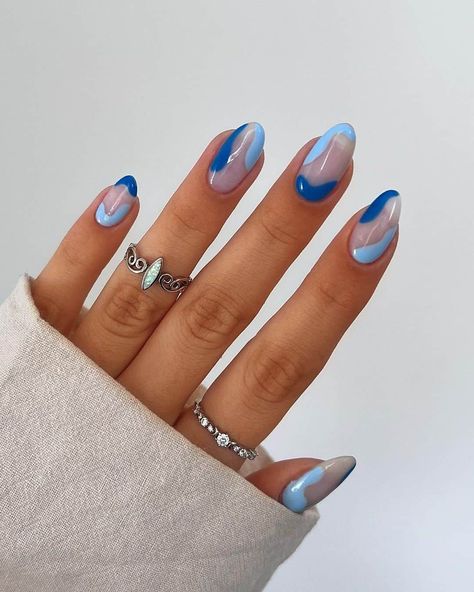 Blue Wedding Nails, Time Nails, Blue And White Nails, Blue Gel Nails, Nails Extra, Fake Nails Long, Baby Blue Nails, Nagel Tips, Baddie Nails