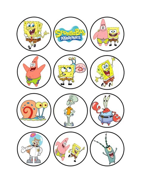 Spongebob Cake Topper Printables Free, Spongebob Cupcakes Toppers, Printable Spongebob, Sponge Bob Cupcakes, Spongebob Jellyfish, Spongebob Birthday Party Decorations, Spongebob Cake, Spongebob Birthday Party, Cupcake Cookie