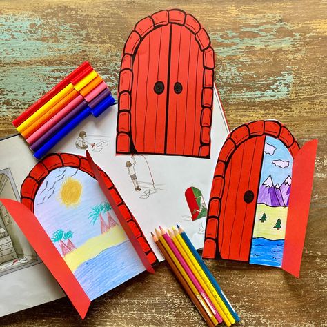 Journey By Aaron Becker, Journey Artwork Ideas, Journey Aaron Becker Activities, Journey Aaron Becker, Summer Reading 2024 Adventure Begins At Your Library Crafts, Grade 1 Art Projects, Adventure Begins At Your Library 2024, Art Class Projects, Door Artwork