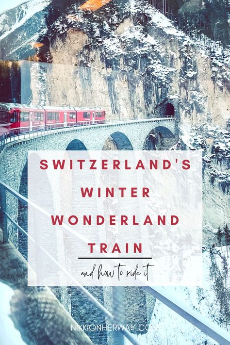 red train in Switzerland mountains on viaduct. Swiss Alps Winter, Switzerland Travel Winter, Things To Do In Switzerland, Switzerland In Winter, Europe Winter Travel, Winter Train, Bernina Express, Europe Train, Holiday Train