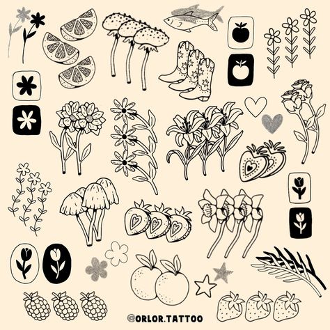 things in twos and threes 🐇 🌷 🍄 new flash available for handpoke! :) message to book or use my booking form. available in black ink or colour. swipe for colour options @harmlesstattoo Braintree, Essex #handpoke #londonhandpoke #essextattoo #flashsheet #stickandpoke #flowertattoo #smalltattoo #finelinetattoo Small Space Filler Tattoo, Tattoos For Three, Small Tattoo Flash, Unique Flash Tattoo, Tattoo Flash Ideas, Continuous Line Tattoo, Tattoo Journal, Stick Tattoo, Small Girly Tattoos