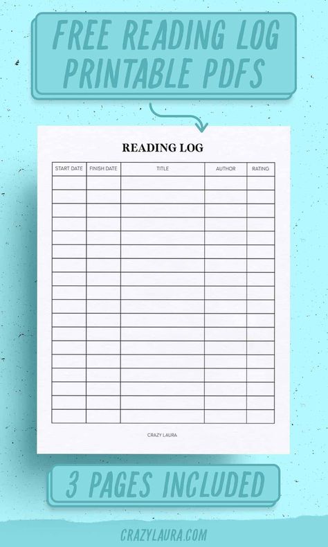 Whether you're looking for a free reading log printable to help the kids with their summer reading or you want a simple sheet for yourself, these reading trackers and book logs will help you keep track of it all. Download the free PDF sheets with 3 different layouts! Book Review Printable, Book Logs, Reading Journal Printable, Reading Incentives, Reading Log Printable, Crazy Laura, Habit Tracker Printable, Book Log, Reading Tracker