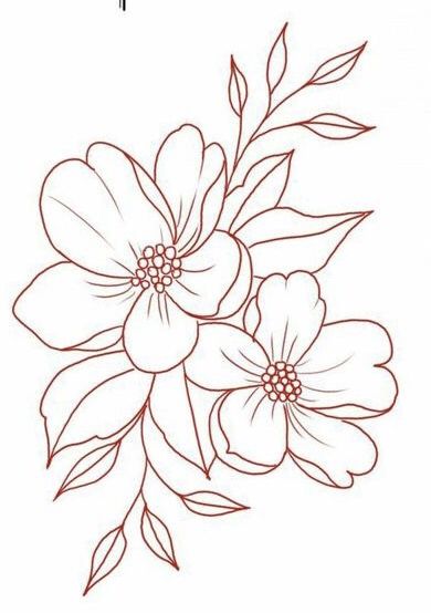 Pencil Drawings Of Flowers, Flower Drawing Design, Flower Art Drawing, Flower Sketches, Floral Drawing, 자수 디자인, Flower Coloring Pages, Flower Art Painting, Drawing Tutorials