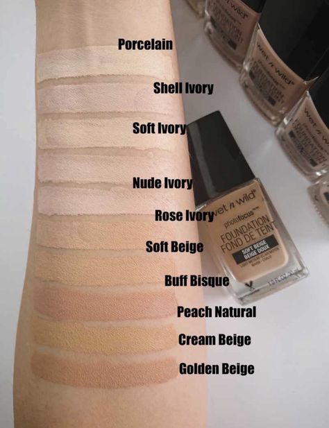 Wet N Wild Photo Focus Foundation, Eyeshadow Videos, Skin Tone Makeup, Foundation Swatches, Contouring Makeup, Hard Candy Makeup, Makeup Shades, Photo Focus, Makeup Package