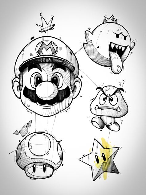 #art #blackandwhite #tattooideas #tattoo #lines #sketching#darkart #instaart #instatattoo #ink #illustration #digitalart #ipad #ipadart #sketchbookapp #blackwhte_art #sketchandart Chibi Tattoo Ideas, Nerdy Drawings, Super Mario Sketch, Penguin Tattoo Design, Kawaii Carnival, Super Mario Tattoo, Cartoon Line Art, Tattoo Lines, Super Mario Characters