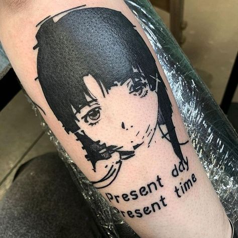 Lain Tattoo, Whole Tattoo, Cartoon Tattoo Ideas, Character Tattoos, Cartoon Tattoo, Cartoon Character Tattoos, Serial Experiments Lain, 4 Tattoo, Fairy Tattoo