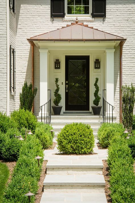 Exterior Door Surrounds Entrance, Transitional Colonial, Portico Ideas, Entrance Facade, Front Portico, Portico Entry, Georgian Farmhouse, Front Door Awning, Portico Design