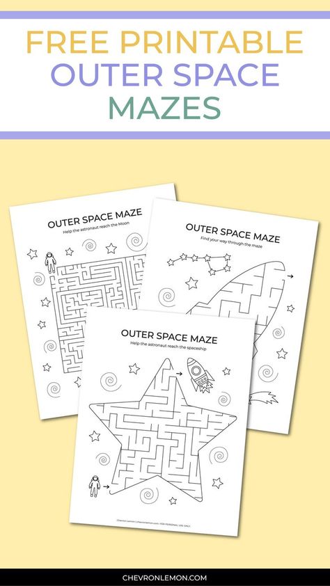 Free printable outer space mazes Outer Space Crafts For Kids, Space Printables, Outer Space Crafts, Space Crafts For Kids, Printable Mazes, Printable Games For Kids, Space Words, Summer Camp Crafts, Mazes For Kids