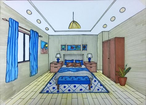 How To Draw A Room Perspective, One Perspective Drawing, Drawing Room Colour, One Point Perspective Room, Room Perspective, Room Perspective Drawing, Living Room Clipart, Perspective Room, Teenager Bedroom Design