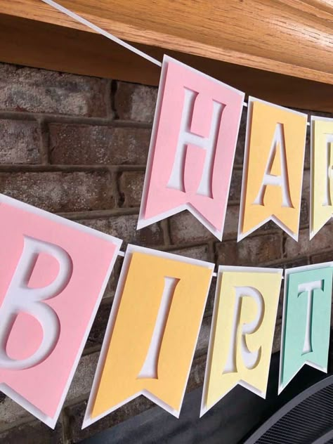 20 DIY Happy Birthday Banner Ideas - Lady Celebrations Birthday Decorations Cricut, Handmade Birthday Banner, Cricut Birthday Banner, Diy Happy Birthday Banner, Birthday Banner Ideas, Birthday Banner Diy, Rainbow Birthday Banner, Birthday Name Banner, Pastel Theme Party