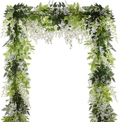 Amazon.com: 5 Pcs (Total 32.8Ft) Artificial Wisteria Garland Wisteria Vine Rattan Fake Wisteria Vine Flower Garland for Wedding Garden Outdoor Decor (White): Kitchen & Dining Diy Wedding Arrangements, Wisteria Garland, Hanging Flowers Wedding, Wisteria Vine, Wedding Arches Outdoors, Wedding Ceremony Decorations Outdoor, Purple Wisteria, White Wisteria, Arch Decoration Wedding