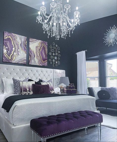 Purple Bed, Bedroom Decor For Women, Apartment Decorating Living, Colourful Living Room Decor, Purple Bedrooms, Purple Bedroom, Living Room Decor Inspiration, Future Apartment Decor, Woman Bedroom