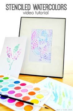 Stenciled Watercolors Video Tutorial - Mad in Crafts Fast Crafts, Watercolor Art Face, Construction Paper Crafts, Watercolor Art Diy, Watercolor Video, Watercolor Paint Set, Art And Craft Videos, Watercolor Projects, Creative Challenge