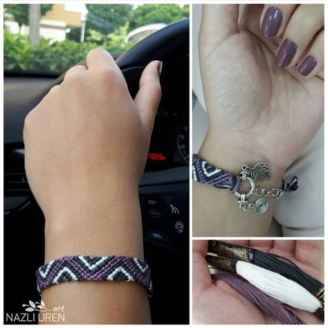 DIY Pastel Friendship Bracelet #original #handmade #friendship #bracelets with various colors #purple #violet #gray #black #triangle Handmade Friendship Bracelets, Friendship Bracelets Diy, Colors Purple, Purple Violet, Friendship Bracelet, Pandora Charm Bracelet, Friendship Bracelets, Violet, Charm Bracelet