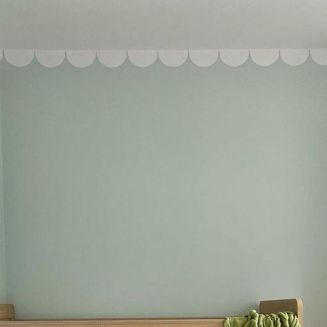 Little Greene on Instagram: "A wonderful nursery transformation by @at_the_mcgillens, enhancing the fresh Aquamarine - Light with scalloped detailing.  #AquamarineLight" Blue Kid Bedroom, Scallop Wall Nursery, Scalloped Painted Wall, Scallop Wall, Kid Bedroom, Kids Bed, Hygge Home, Painted Wall, Kids' Bed