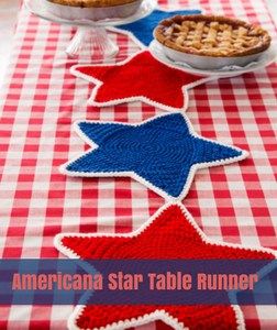 Star Table Runner, Patriotic Diy, Crochet Table Runner Pattern, Easy Crochet Patterns Free, Crochet Table, Crochet Throw Blanket, Crochet Lace Pattern, Crochet Stars, Crochet Table Runner