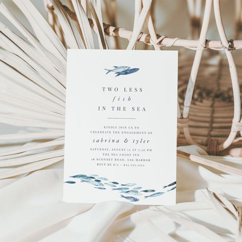 Sea Engagement Party, Summer Engagement Party, Fish In The Sea, Wedding Rehearsal Dinner Invitations, Watercolor Fish, Rehearsal Dinner Invitation, Dinner Invitation, Dinner Invitations, Wedding Rehearsal Dinner