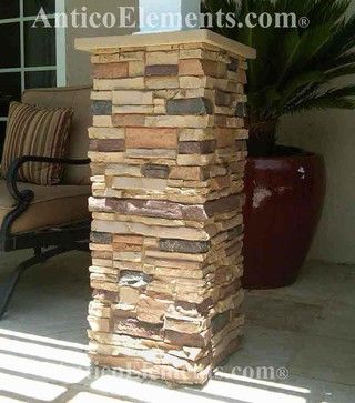 Faux Stone Design, Pictures, Remodel, Decor and Ideas - page 2 Cottage Portico, Wrap Around Porch Ideas, Foundation Ideas, Front Porch Columns, Stone Porches, Column Wraps, Brick Paver Patio, Brick Columns, House Addition