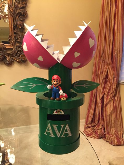 Valentine Box - Mario Snapper Plant Made from 2 circle boxes and 2 half circle foam pieces from Hobby Lobby. Mario Plant, Girls Valentines Boxes, Diy Valentines Box, Valentine Boxes For School, Kids Valentine Boxes, Valentine Card Box, Valentines Day Ideas, Valentines Box, Valentine Mailbox