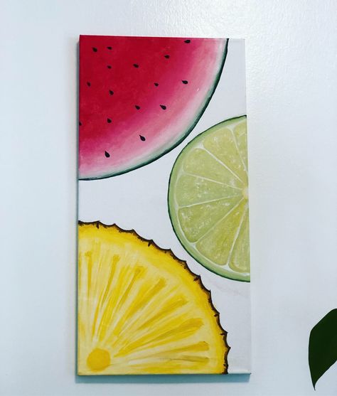 #fruit #fruitpainting #diy Funky Fruit, Cute Easy Paintings, Paint Inspo, Children Crafts, Dot Day, Summer Painting, Fruit Painting, Canvas Ideas, Summer Fruit