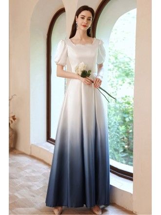 White And Blue Dress Gowns, Model Dress Satin, Model Dress Bridesmaid, Jumat Agung, Aline Prom Dress, Ombre Prom Dress, Prom Dresses Lace Sleeves, Ombre Dresses, Dress With Chiffon Overlay