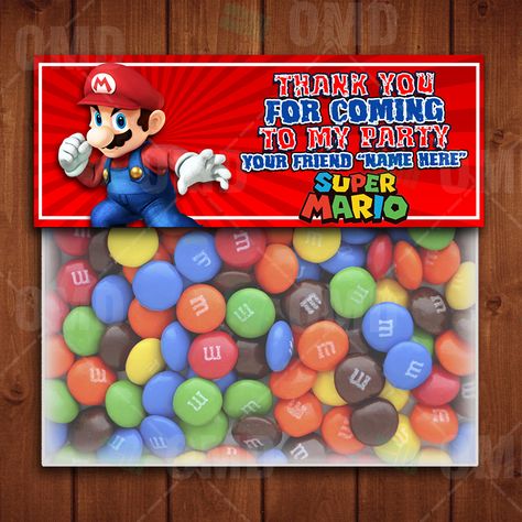 Video Game Party Theme, Super Mario Party Favors, Super Mario Brothers Party, Mario Brothers Birthday Party, Super Mario Bros Birthday Party, Birthday Treat Bags, Shopkins Birthday Party, Cartoon Party, Super Mario Bros Party