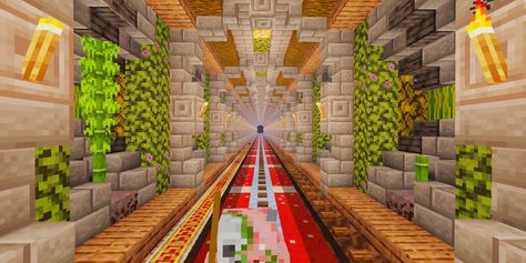 Minecraft Nether Tunnel mushroom island & jungle biome Aesthetic Minecraft Nether Base, Minecart Tunnel Minecraft, Mushroom Island Base Minecraft, Minecraft Tunnel Entrance Ideas, Minecraft Nether Tunnel Designs, Nether Highway Design, Nether Tunnel Design, Nether Tunnel Minecraft, Minecraft Tunnel Ideas