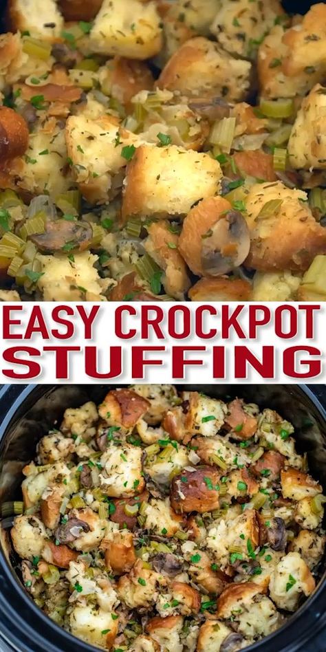 Easy Crockpot Stuffing, Stuffing Recipes Crockpot, Crockpot Stuffing, Thanksgiving Food Sides, Stuffing Recipes For Thanksgiving, Best Thanksgiving Recipes, Thanksgiving Side Dish, Savory Meals, Thanksgiving Cooking