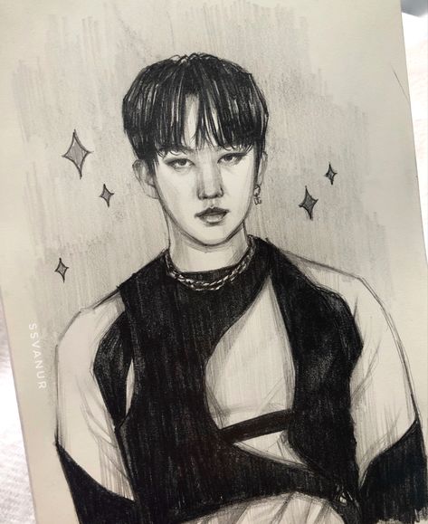 Changbin | Stray Kids | drawing by ssvanur Stray Kids Drawing, Korean Painting, Children Sketch, Anime Drawing Books, Boy Drawing, Black And White Sketches, Kpop Drawings, Black And White Painting, Sketch Inspiration