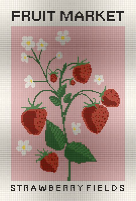 Alpha pattern #156102 | BraceletBook Fruit Tapestry Crochet Pattern, Strawberry Tapestry Crochet Pattern, Tulip Grid Pattern, Geometric Pixel Pattern, Knitted Tapestry Pattern, Tapestry Crochet Patterns Flowers, Pixel Crochet Projects, Strawberry Tapestry Crochet, Aesthetic Crochet Tapestry