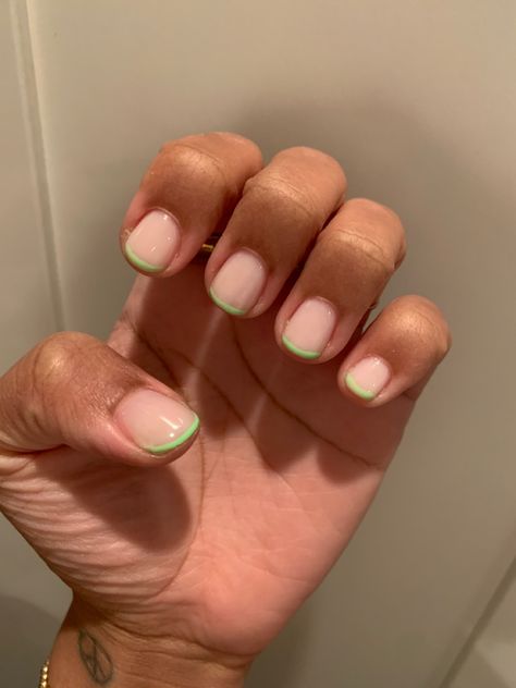 Pale Green French Tips, Pastel Green French Tip Nails, Save Green French Tips, Green Micro French Nails, French Tip Spring Nails, French Tip Neon Green, Color French Tip, Short French Nails, Green French