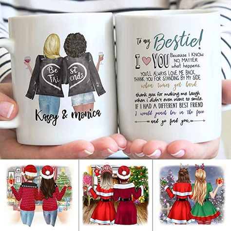 Friend Ship Day Gift Ideas Diy, 4 Best Friends Drawing Cute, Bff Cups Gift Ideas, Custom Best Friend Tumblers, Friendship Cups Mugs, Coffee Mugs Friendship, Custom Best Friend Mug, Unique Best Friend Gifts, Personalized Best Friend Gifts