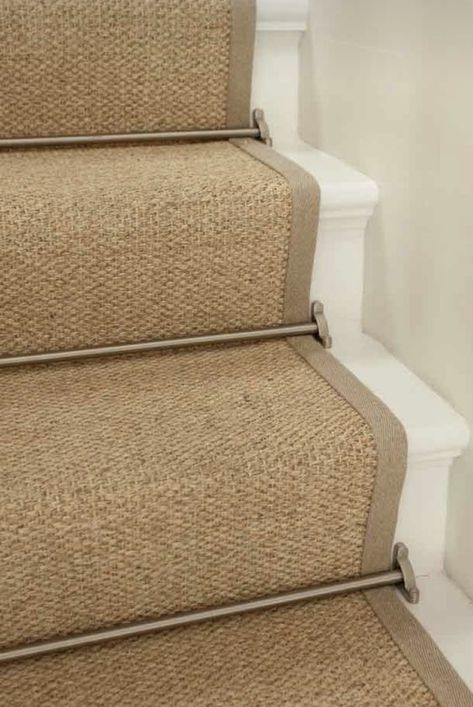 Stairs With Carpet, Sisal Stair Runner, Restauration Hardware, Carpeted Stairs, Carpet Diy, Staircase Runner, Staircase Makeover, Painted Stairs, Stair Runner Carpet