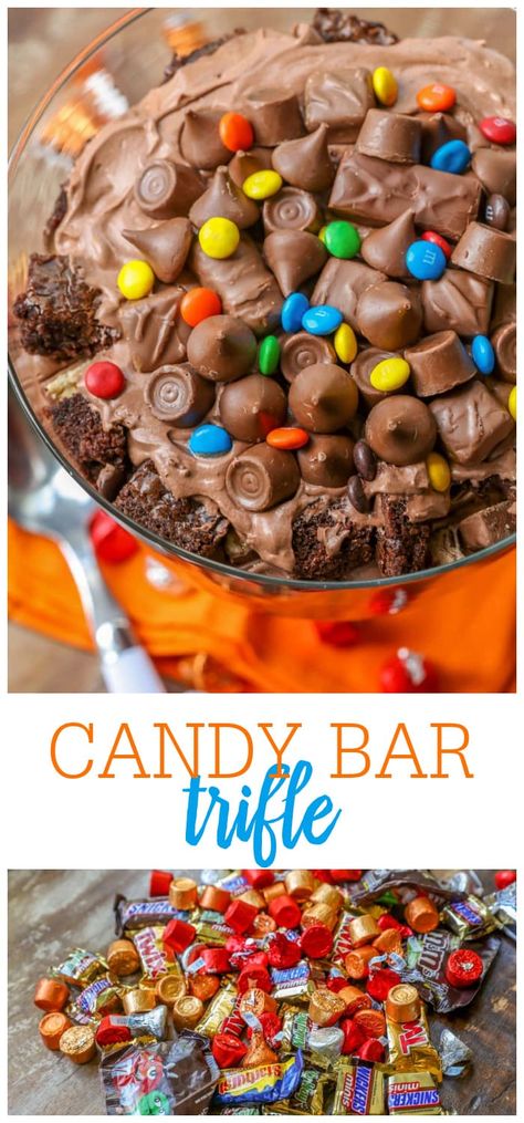 Candy Bar Trifle, Mini Trifle Desserts, Trifle Bowl Recipes, Candy Bar Cookies, Homemade Chocolate Truffles, Fudgy Brownie Recipe, Leftover Halloween Candy, Lil Luna, Cookie Cake Pie