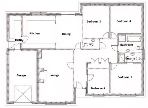 House Design Plan 9x12.5m With 4 Bedrooms - Home Design House Plans Uk, Four Bedroom House Plans, 4 Bedroom House Designs, Modern Bungalow House Design, Bungalow Flooring, Bungalow Floor Plans, Basement House Plans, Pool House Plans, Free House Plans