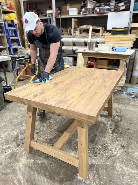 Making A Farmhouse Dining Table, Rustic Farm Dining Table, Diy Cheap Dining Table, Homemade Dining Table Diy, Farmhouse Office Table, Dining Table Rustic Modern, Long Narrow Dining Table Diy, Modern Rustic Kitchen Table, Handmade Kitchen Table