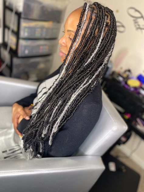 Black And Grey Locs, Gray Locs, Black Locs, Loc Colors, Platinum Grey, Faux Locs, Women Hairstyles, Black Women Hairstyles, Salt Pepper