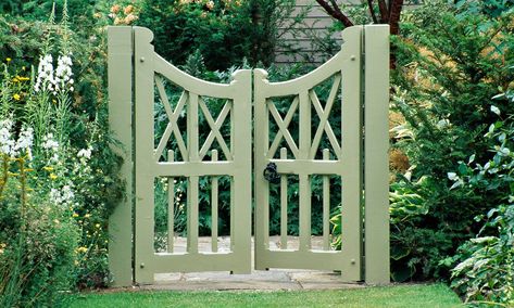 Double Gates, Open Gate, Garden Gates And Fencing, Garden Gate Design, Gate Ideas, Double Gate, Green Gate, Garden Entrance, Wooden Gates