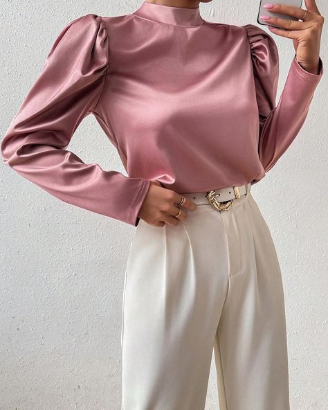 ✨Pre-order only, S(8) - XL(16)✨ Outfit Elegante, Outfit Elegantes, Rose Bonbon, Muslim Fashion Dress, Satin Blouses, Plain Tops, Elegant Dresses Long, Pleated Shorts, Women Blouses