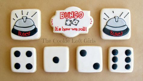 Bunco cookies!! www.facebook.com/thecookieloftgirls Bunco Cookies Decorated, Bunco Cookies, Holidays Treats, Bunco Ideas, Cookie Cottage, Bunco Night, Birthday Boards, Royal Icing Sugar, Bunco Party