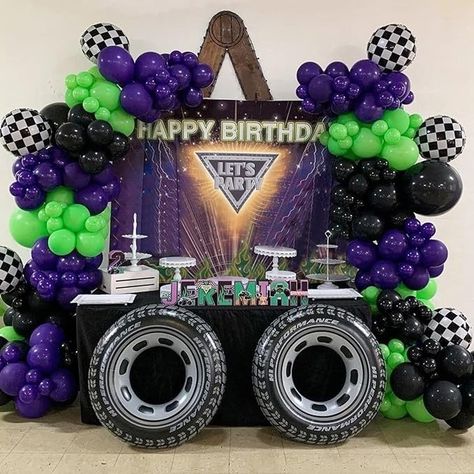 Amazon.com: Truck Theme Balloon Garland Kit with Black Green Dark Purple Balloon Large Wheel Theme Birthday Party Baby Shower Decorations (Black Green Purple) : Home & Kitchen Monster Jam Balloon Garland, Purple Birthday Decorations, Monster Jam Birthday Party, Monster Jam Birthday, Monster Jam Party, Truck Theme Birthday, Monster Truck Theme, Purple Balloon, Happy Balloons