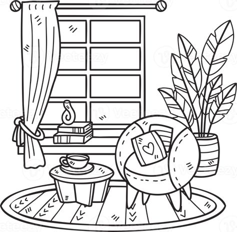 Bookstore Decor, Doodles Stickers, Window Interior, Room Illustration, Bunny Book, Coloring Contest, Illustration Art Kids, Detailed Coloring Pages, Interior Room