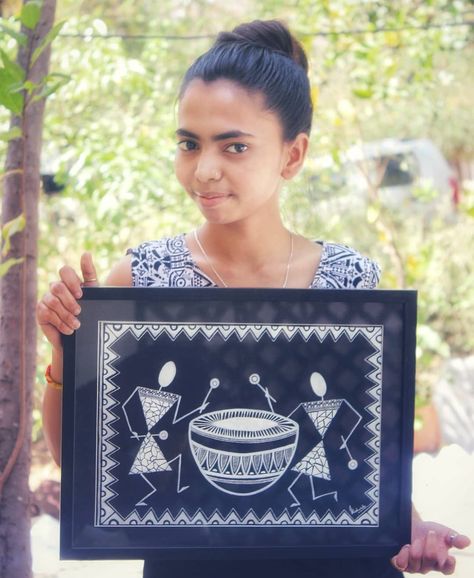 Joyful Warli Art 🖤 @richa_creation_ I really love tribal art for its simplicity and happiness while doing it.. All we can do it with… Warli Art On Black Paper, Warli Art Painting, Art On Black Paper, Painting On Black Paper, Warli Painting, Warli Art, We Can Do It, Black Paper, Do It