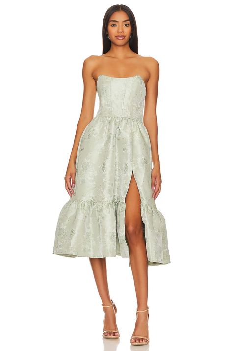 V. Chapman VESTIDO CORSÉ VIRGINIA en Sage Windsor Brocade | REVOLVE V Chapman, Bronx And Banco, Boned Corsets, Magical Moments, Strapless Gown, Rolling Hills, Fashion Help, Art And Design, Corset Dress